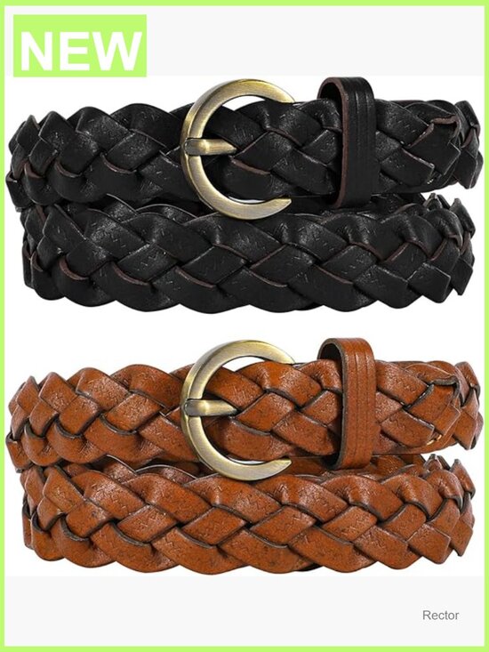 Women\'s Braided Leather Belt Skinny Woven Belt 2 Pack main image 4